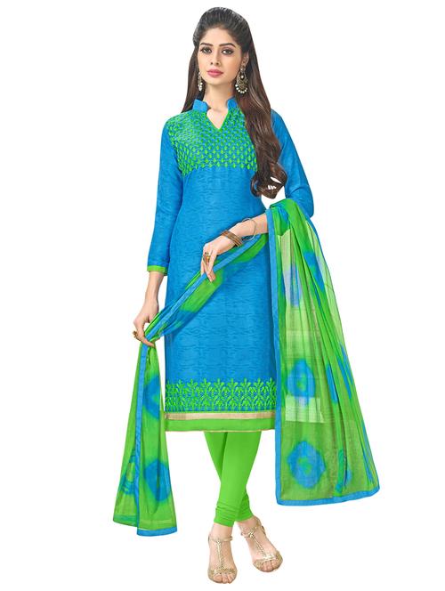 blue cotton churidaar suits unstitched suit - 14890099 - Very Small Image - 1