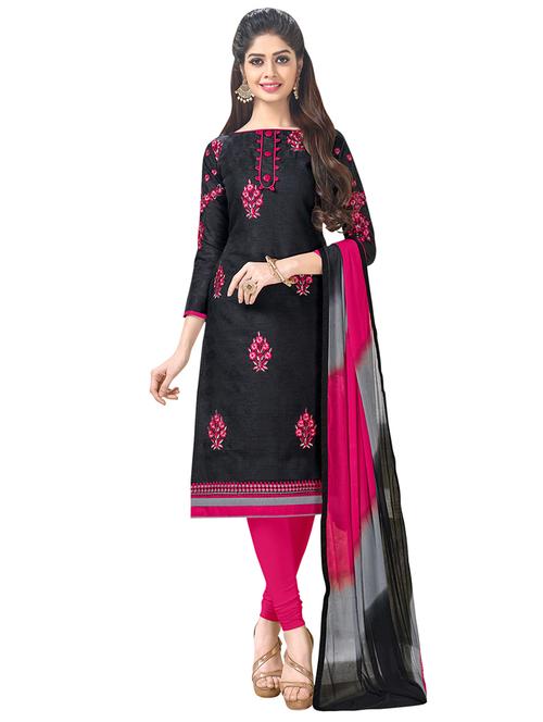 black cotton churidaar suits unstitched suit - 14890101 - Very Small Image - 1