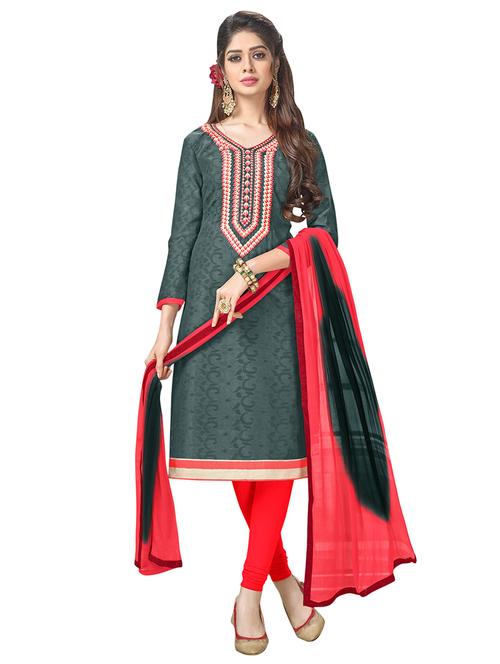 grey cotton churidaar suits unstitched suit - 14890107 - Standard Image - 1