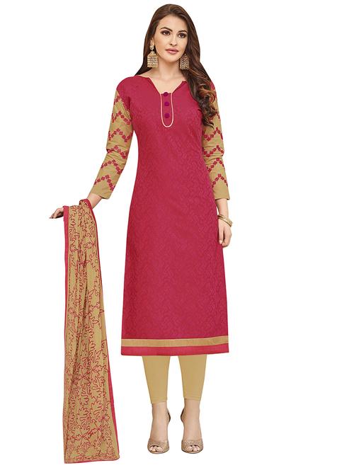 pink cotton churidaar suits unstitched suit - 14890110 - Very Small Image - 1
