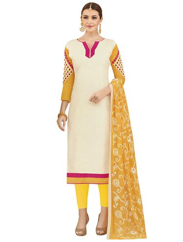 white cotton churidaar suits unstitched suit - 14890112 - Very Small Image - 1