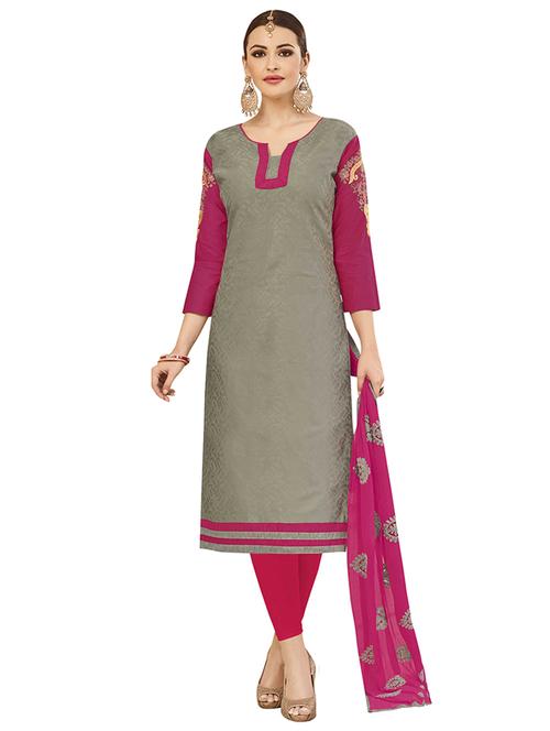 grey cotton churidaar suits unstitched suit - 14890114 - Very Small Image - 1