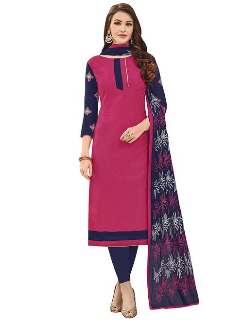 pink cotton churidaar suits unstitched suit - 14890118 - Very Small Image - 1
