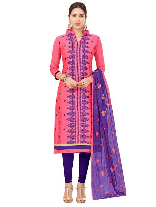 pink cotton churidaar suits unstitched suit - 14890125 - Standard Image - 1