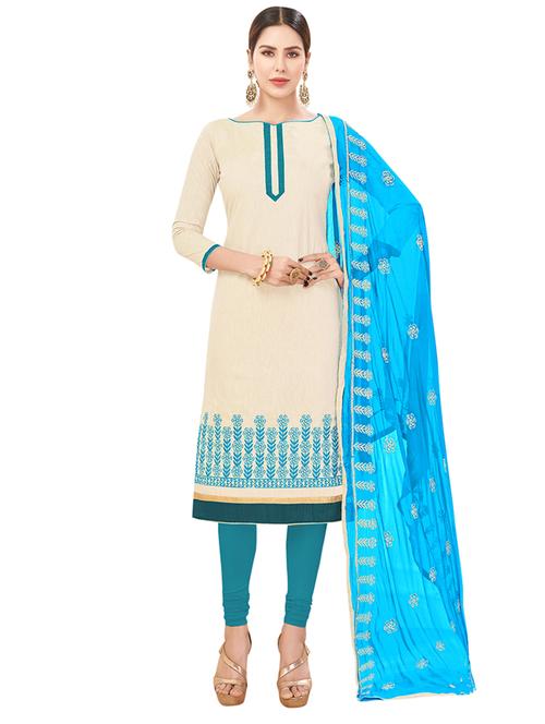 beige cotton churidaar suits unstitched suit - 14890129 - Standard Image - 1