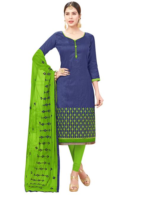 blue cotton churidaar suits unstitched suit - 14890130 - Standard Image - 1