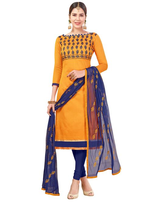 yellow cotton churidaar suits unstitched suit - 14890132 - Very Small Image - 1