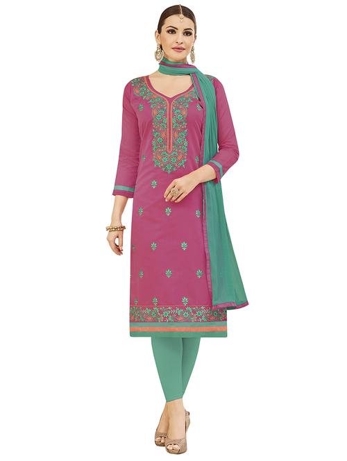 pink cotton churidaar suits unstitched suit - 14890139 - Standard Image - 1
