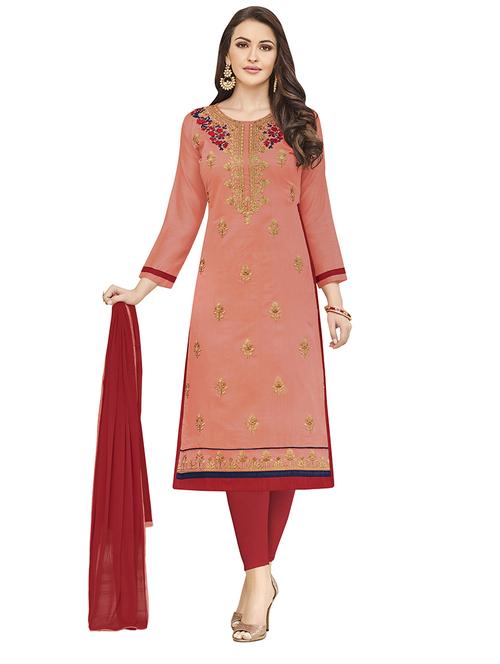 Embroidered churidaar suits unstitched suit - 14890143 - Standard Image - 1