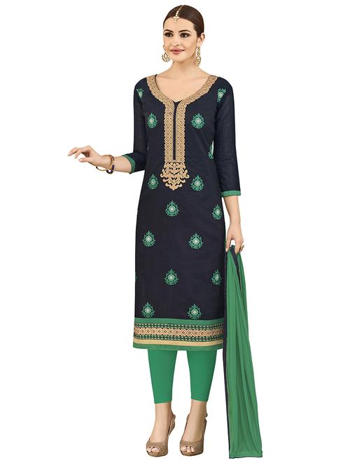 blue cotton churidaar suits unstitched suit - 14890145 - Standard Image - 1