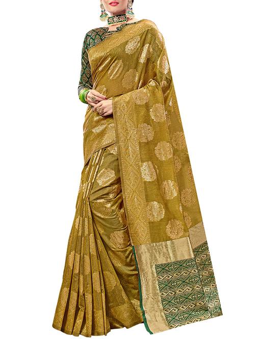 green silk printed saree with blouse - 14890192 - Very Small Image - 1