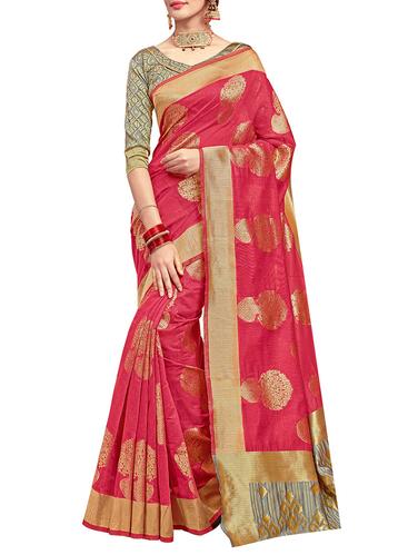 pink silk printed saree with blouse - 14890202 - Very Small Image - 1