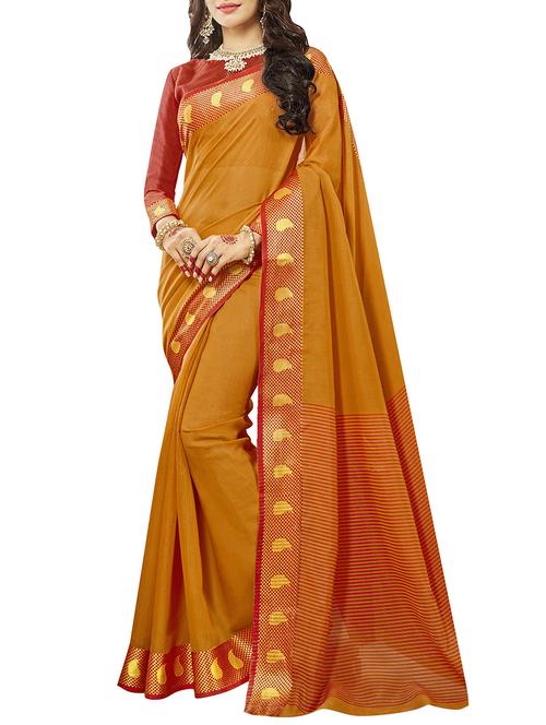 mustard silk blend bordered saree with blouse - 14890209 - Very Small Image - 1