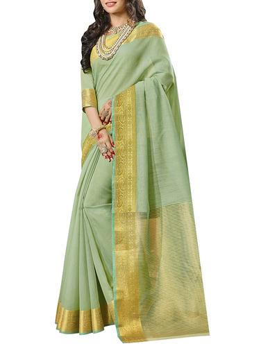green silk blend bordered saree with blouse - 14890215 - Very Small Image - 1