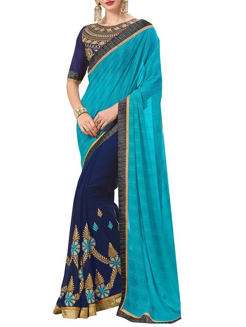 blue half & half saree with blouse - 14890217 - Very Small Image - 1