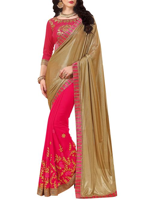 Brown and pink half & half saree with blouse - 14890224 - Very Small Image - 1