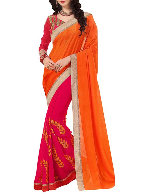 Orange half & half saree with blouse - 14890227 - Very Small Image - 1