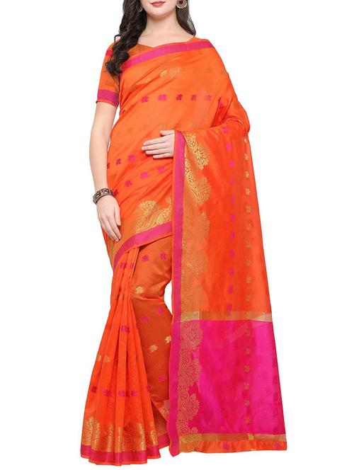 orange woven saree with blouse - 14890239 - Very Small Image - 1