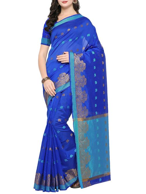 blue woven saree with blouse - 14890242 - Very Small Image - 1