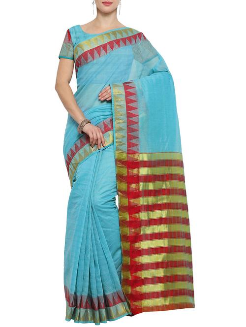 blue bordered saree with blouse - 14890248 - Very Small Image - 1