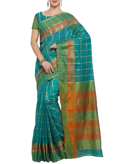 Green woven saree with blouse - 14890250 - Very Small Image - 1
