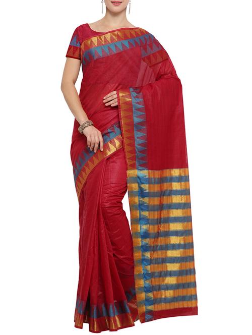 red bordered saree with blouse - 14890251 - Very Small Image - 1