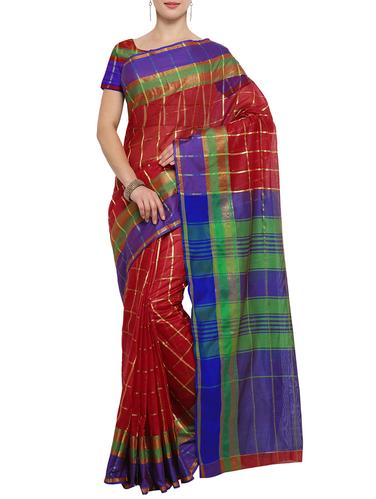 red woven saree with blouse - 14890253 - Very Small Image - 1
