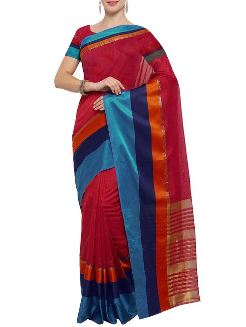 red bordered saree with blouse - 14890254 - Very Small Image - 1