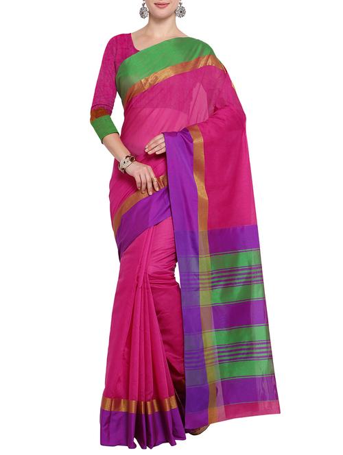 pink silk blend printed saree with blouse - 14890261 - Very Small Image - 1