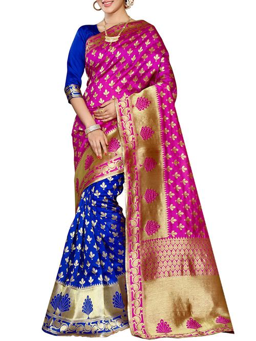 pink colored printed saree with blouse - 14890263 - Very Small Image - 1