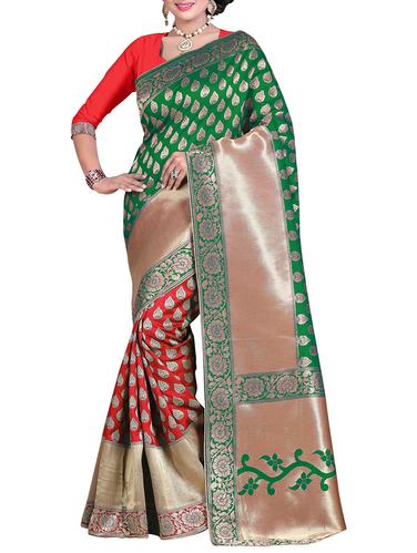 red colored printed saree with blouse - 14890265 - Very Small Image - 1