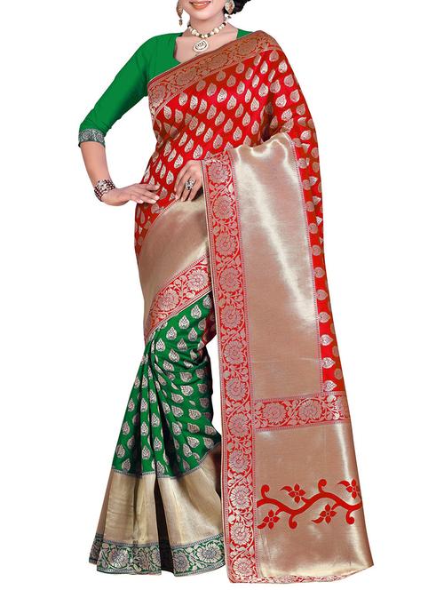 red colored printed saree with blouse - 14890267 - Very Small Image - 1