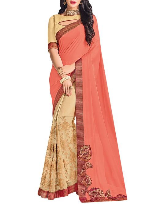 peacn colored embroidered saree with blouse - 14890283 - Very Small Image - 1