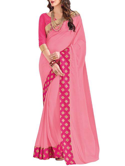 pink chiffon embroidered saree with blouse - 14890290 - Very Small Image - 1