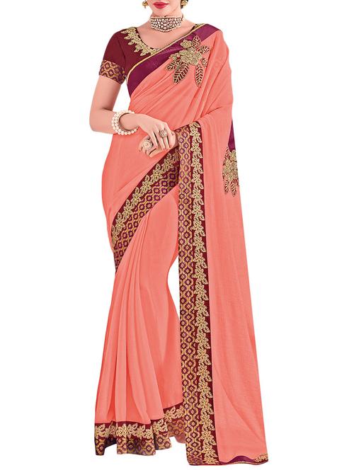 peach chiffon embroidered saree with blouse - 14890291 - Very Small Image - 1