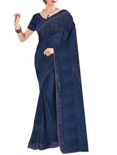 blue chiffon embroidered saree with blouse - 14890292 - Very Small Image - 1