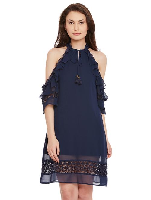 Dark blue solid shift dress - 14890300 - Very Small Image - 1