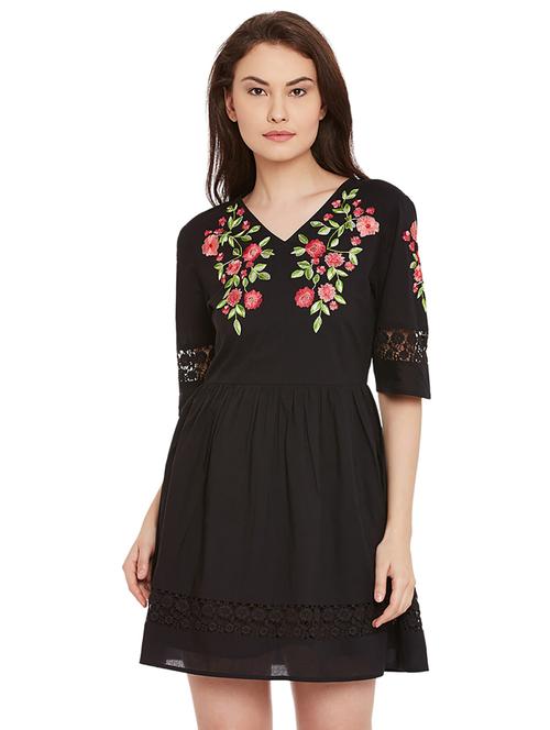 black embroidered fit & flare dress - 14890304 - Very Small Image - 1