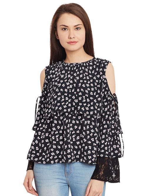 black floral cold shoulder top - 14890317 - Very Small Image - 1
