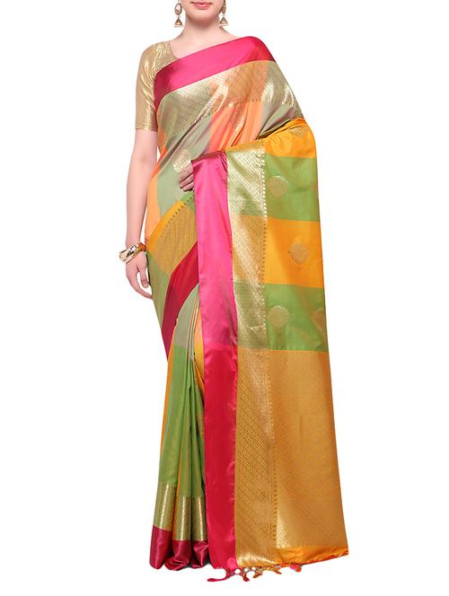green woven saree with blouse - 14890370 - Very Small Image - 1