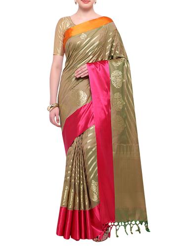 contrast border woven saree with blouse - 14890374 - Very Small Image - 1