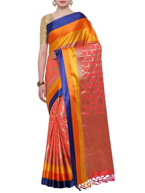 peach woven saree with blouse - 14890380 - Very Small Image - 1