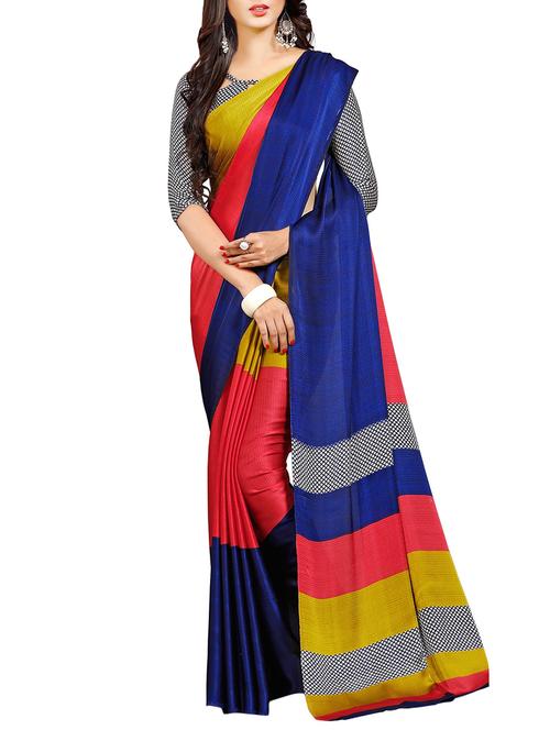 blue printed saree with blouse - 14890426 - Very Small Image - 1