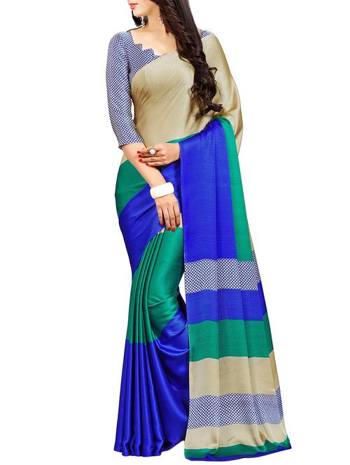Color block printed saree with blouse - 14890427 - Very Small Image - 1