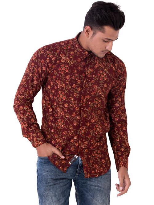 maroon cotton casual shirt - 14890516 - Standard Image - 1