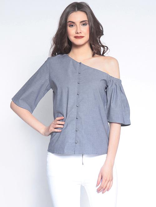 single shoulder button detail top - 14890598 - Standard Image - 1