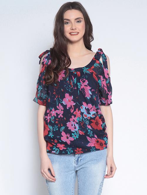 tie up detail floral top - 14890600 - Standard Image - 1
