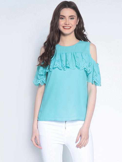 cut work detailed ruffled top - 14890602 - Standard Image - 1