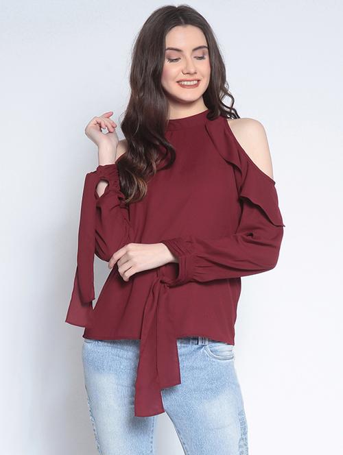 ruffled cold shoulder top - 14890603 - Standard Image - 1