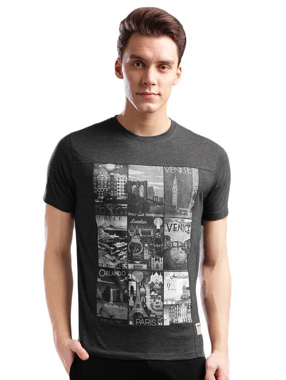 grey cotton front print t-shirt - 14890632 - Zoom Image - 1